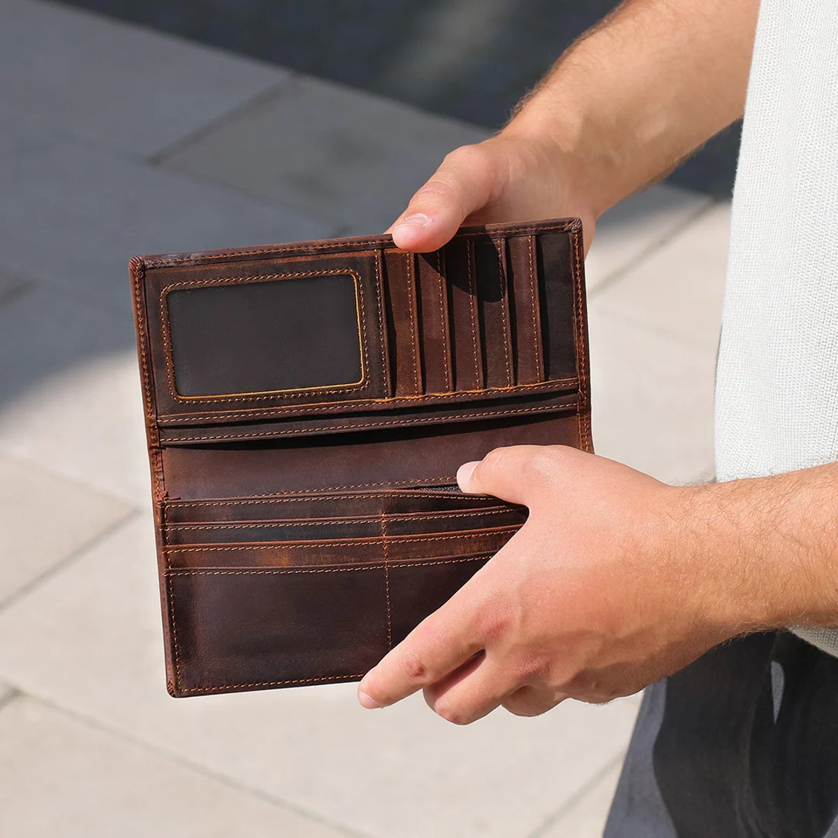 Portefeuille long en cuir véritable